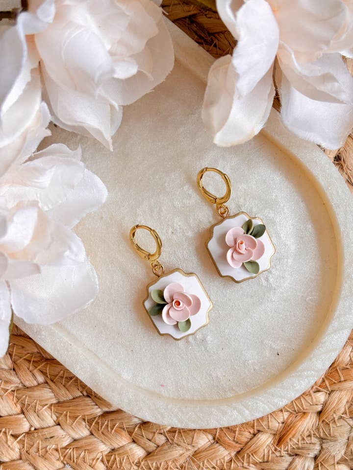 Soft Pink Rose Charm Huggies for wholesale by Sarah Jane Designs