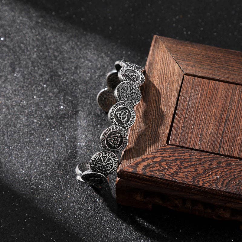 Silver Viking Odin Bracelet Men Retro Norse Shield Rune Jewelry for wholesale on Faire2