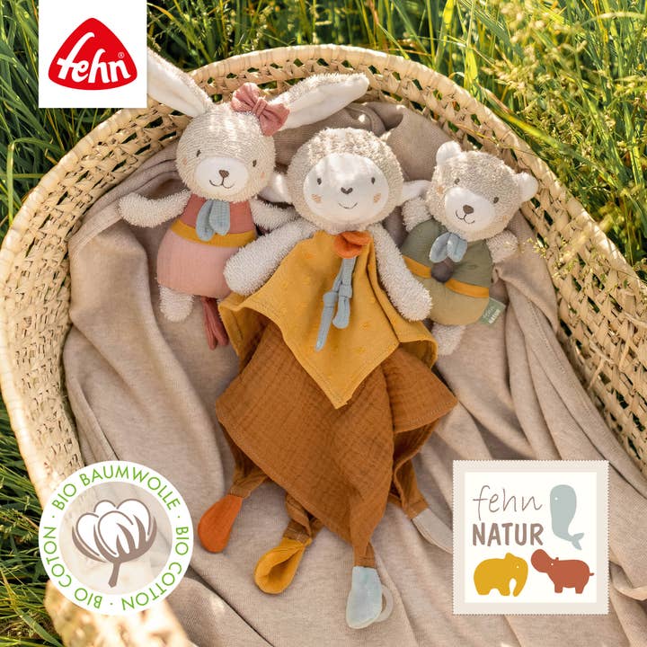 Fehn - Venta al por mayor Peluche - Niños y bebés - Fehnnatur para sujetar anillos con forma de conejo, juguete para habilidades motoras con sonajero