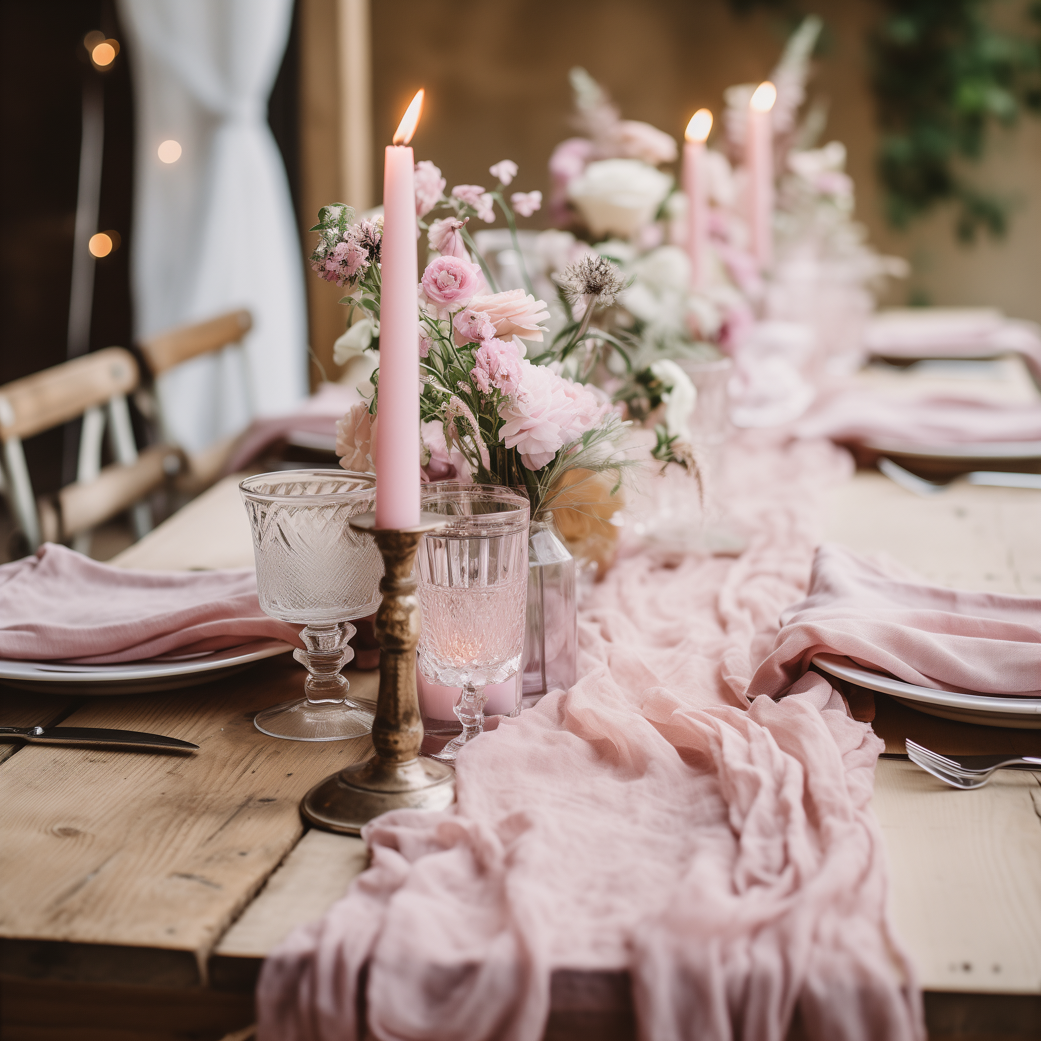 AVAGANTE Design – wholesale Table runner – Table runner -  crinkled cheesecloth runner - Pink10