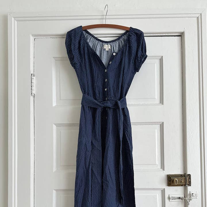 Atèlette - Wholesale Dress - Women's - Navy Blue Cotton Button Down Midi Dress - Calais Dress4
