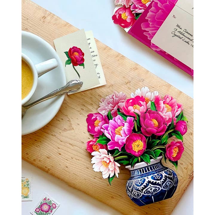 FreshCut Paper LLC - Wholesale Everyday Greeting Card - Mini Peony Paradise (10 Pop-up Greeting Cards)