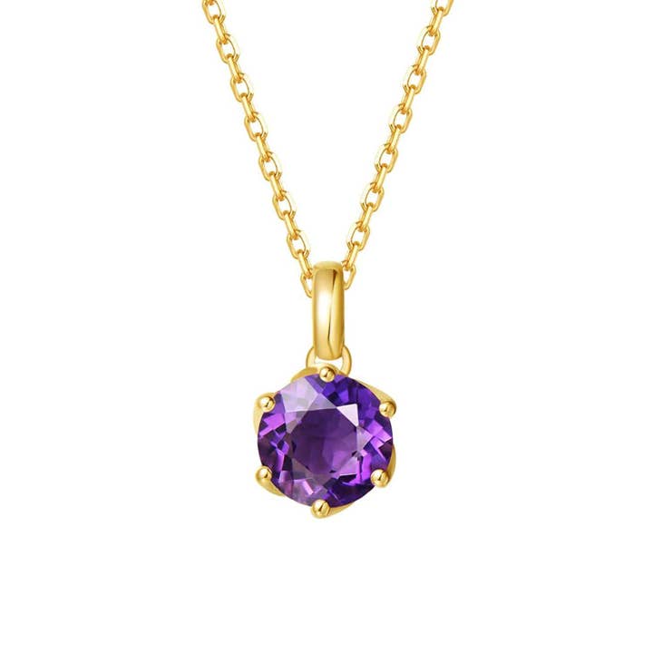 FANCIME Genuine Amethyst Solitaire 14K Yellow Gold Necklace for wholesale by Fanci Me Jewelry
