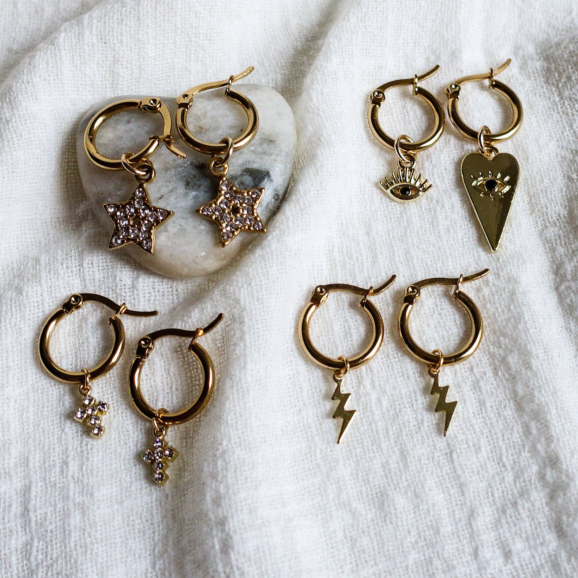 Daemon srls - Wholesale Dangle Earrings - Ygritte ~ ACCIAIO INOSSIDABILE~Orecchini a cerchio cuore e occhio9