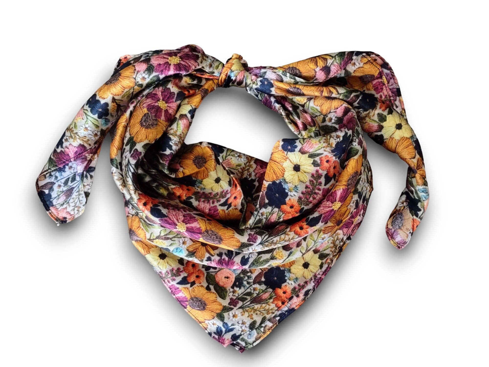 Double B Wild Rags - Wholesale Scarf - Women's - Wild Rag 100% SILK Ivory and Gold Embroidered print Western Neck Scarf Bandanna by Double B Wild Rags4