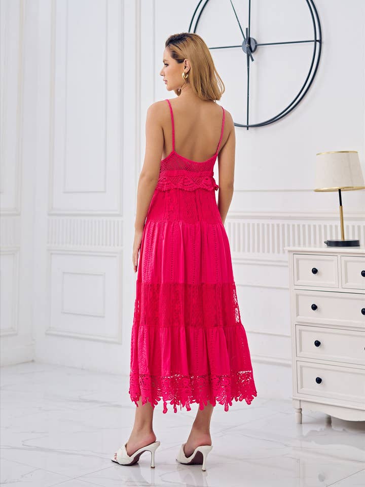 ADDCONFDT INC - Wholesale Dress - Women's - Boho Beach Hollow-out Floral Lace Resort Dress-ALD026