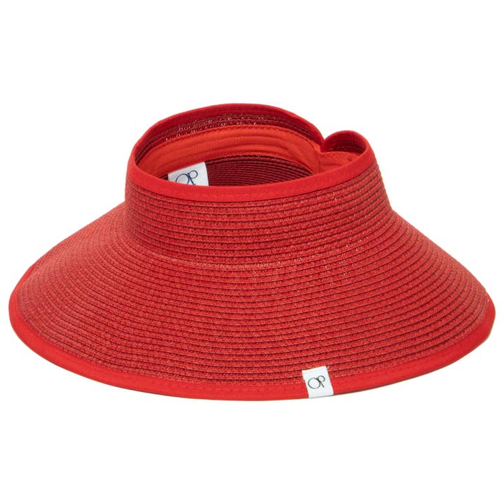 Chapeau à visière en papier tressé rouge pour femmes OPV0009OSRED pour la vente par Bay Sky Home
