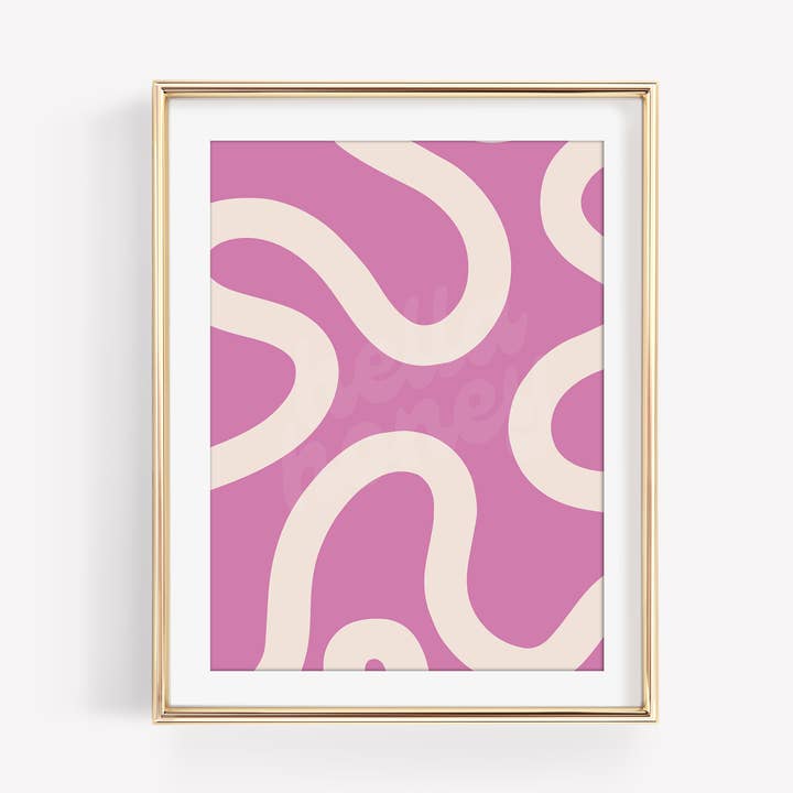 Stampa artistica da parete astratta Pink Squiggle per la vendita all'ingrosso da parte di HellaHoney Co
