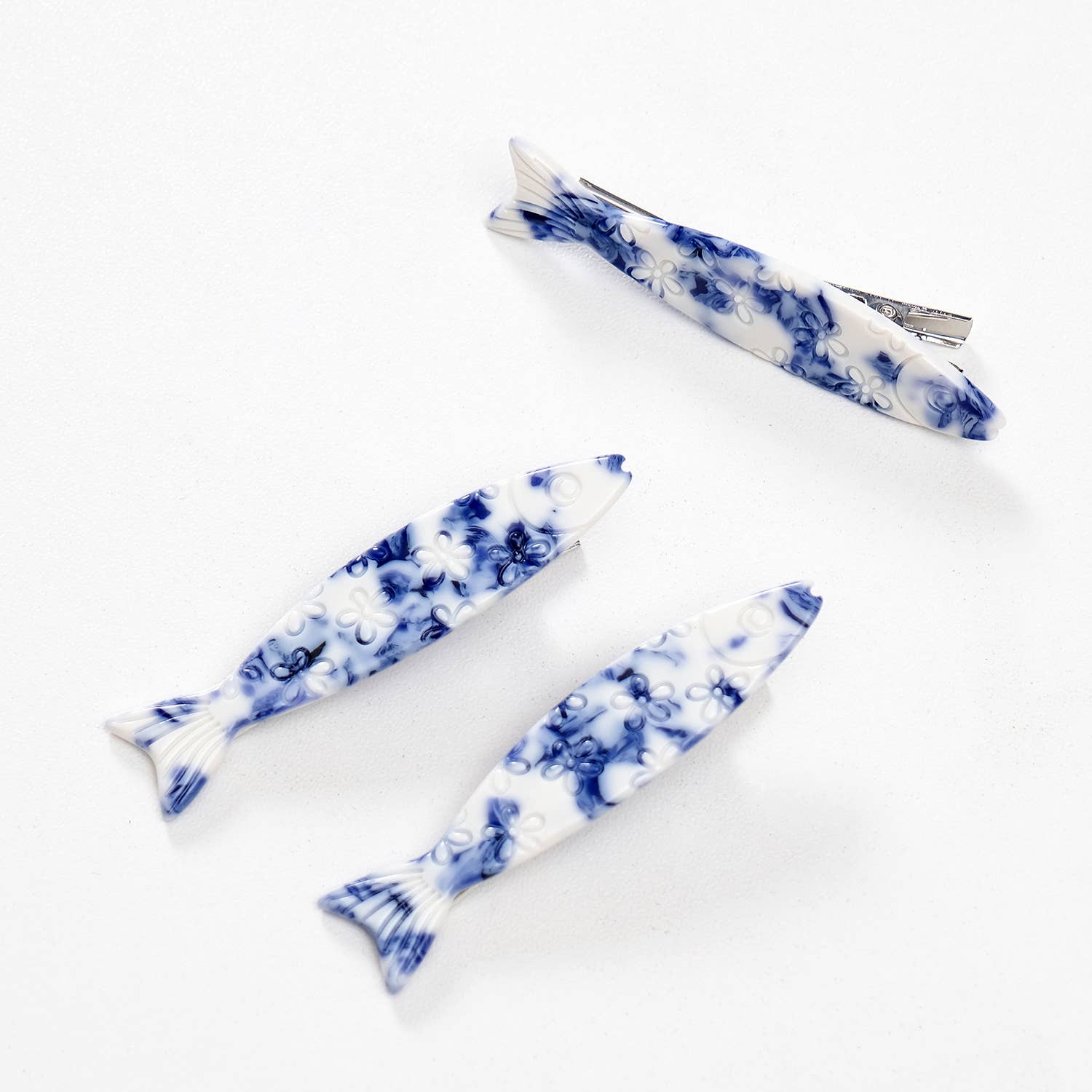 Adorro - Wholesale Hair Clip - Women's - Coastal Blue Floral Sardine Fish Barrette Hair Clip 1