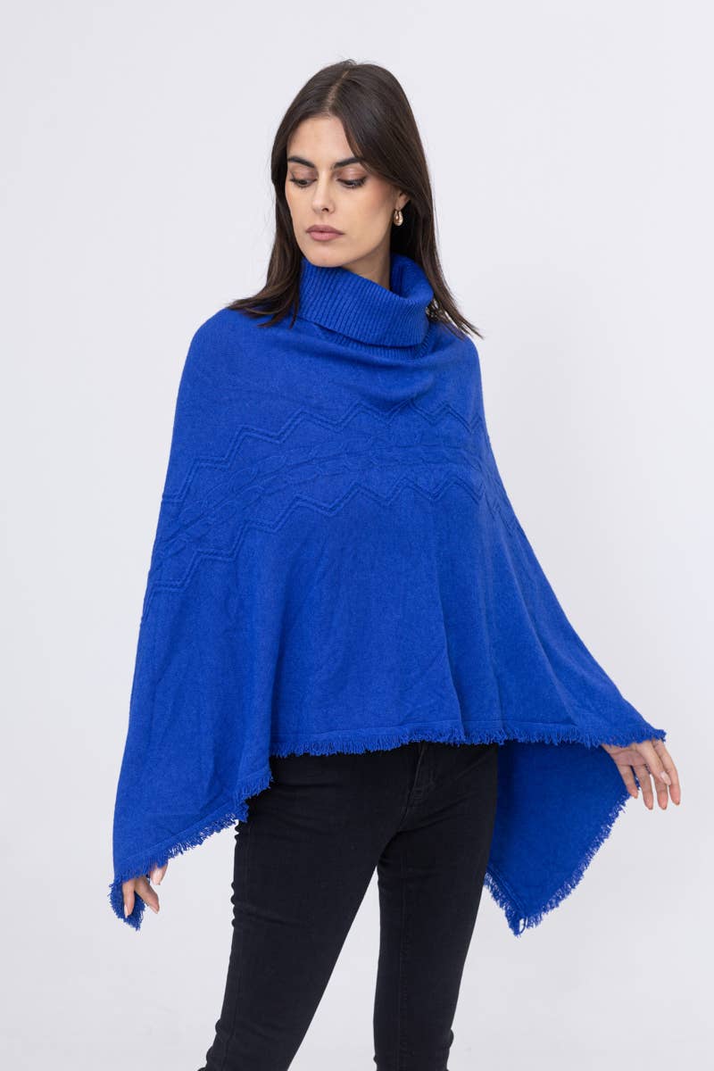 Happy look – Poncho - Mulher por atacado – Poncho Feminino com Gola Alta – Padrão Tecido & Acabamentos com Franjas3
