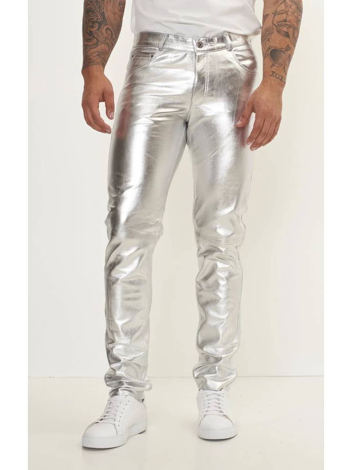 ARGENTO Pantaloni da uomo in vera pelle di agnello - argento in vendita all'ingrosso su Faire1