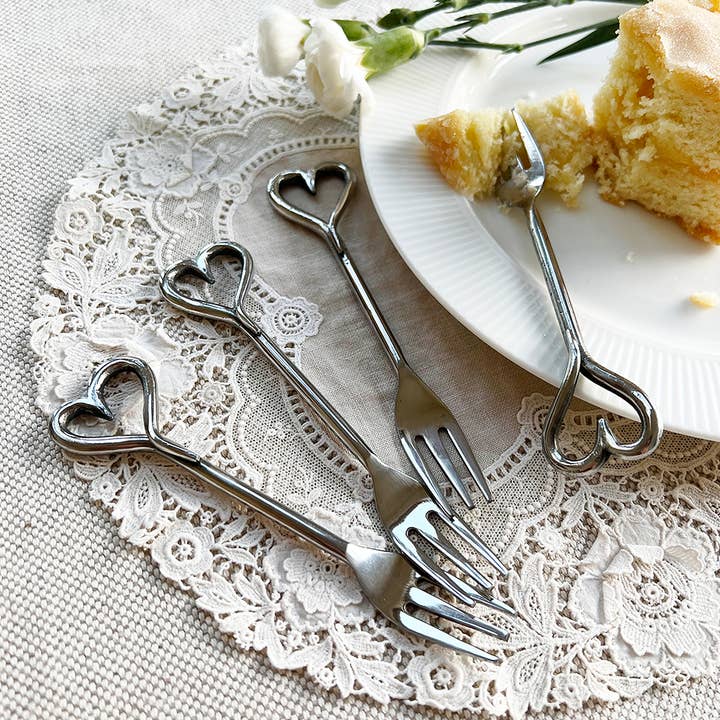 4 Pastry Forks - Love Heart for wholesale by Selbrae House Ltd
