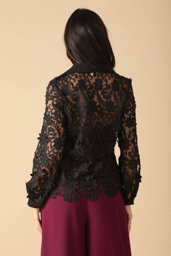 Black A lace top featuring shirt - IT13324 for wholesale on Faire1