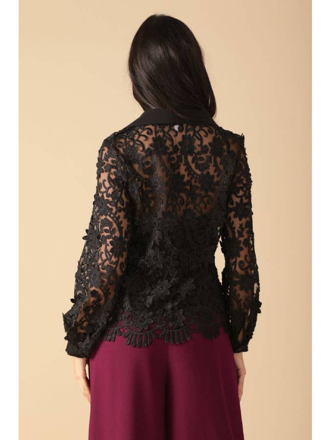Black A lace top featuring shirt - IT13324 for wholesale on Faire1