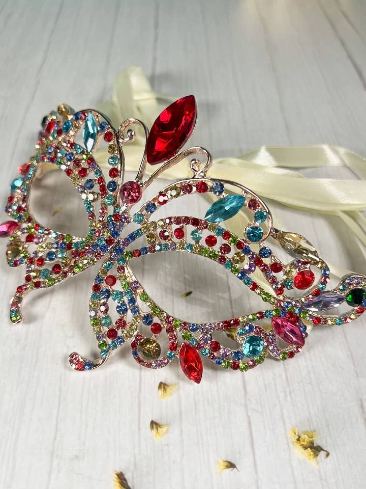 Happy Dream Gifts - Wholesale Costume - Unisex - Butterfly Rainbow Masquerade Mask, LGBTQ Parade Gold Mask