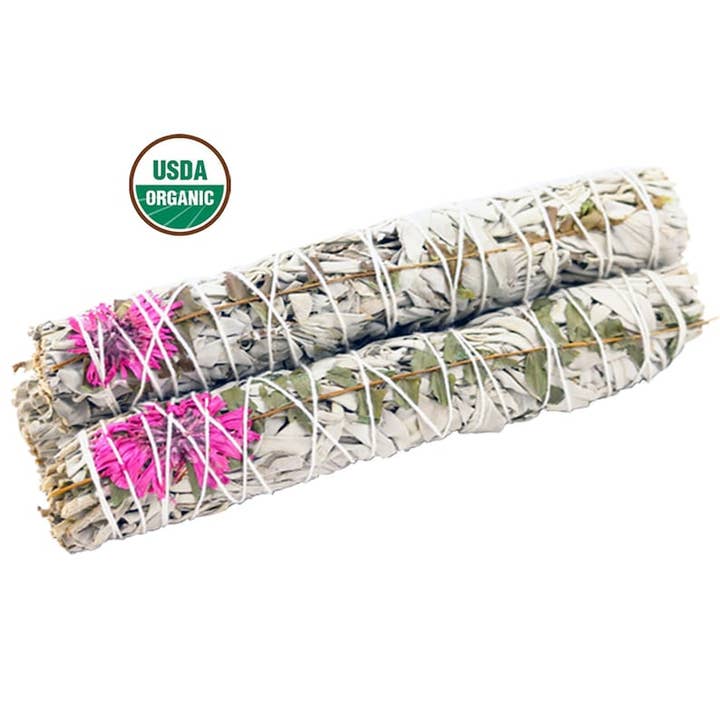Dahlia White Sage Smudge Stick (9 in.) for wholesale by Designs by Deekay Inc.