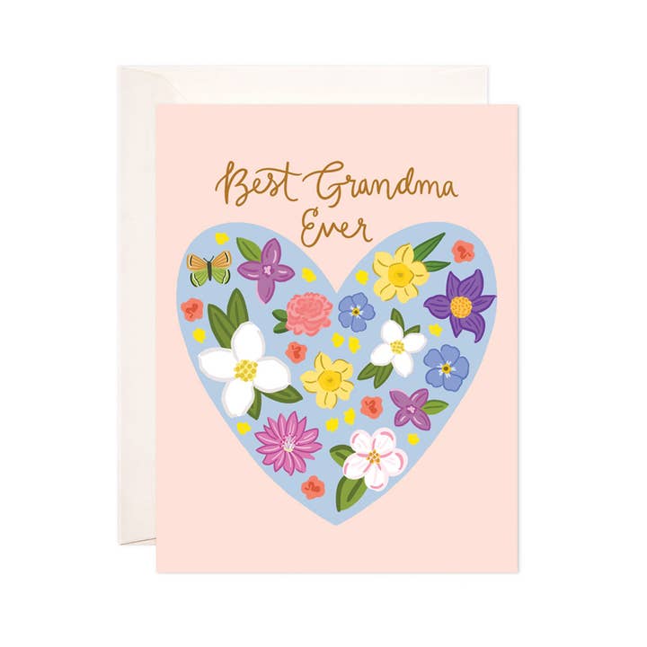 Biglietto di auguri per la nonna con cuore floreale, perfetto per la festa della mamma per la vendita all'ingrosso da parte di Bloomwolf Studio