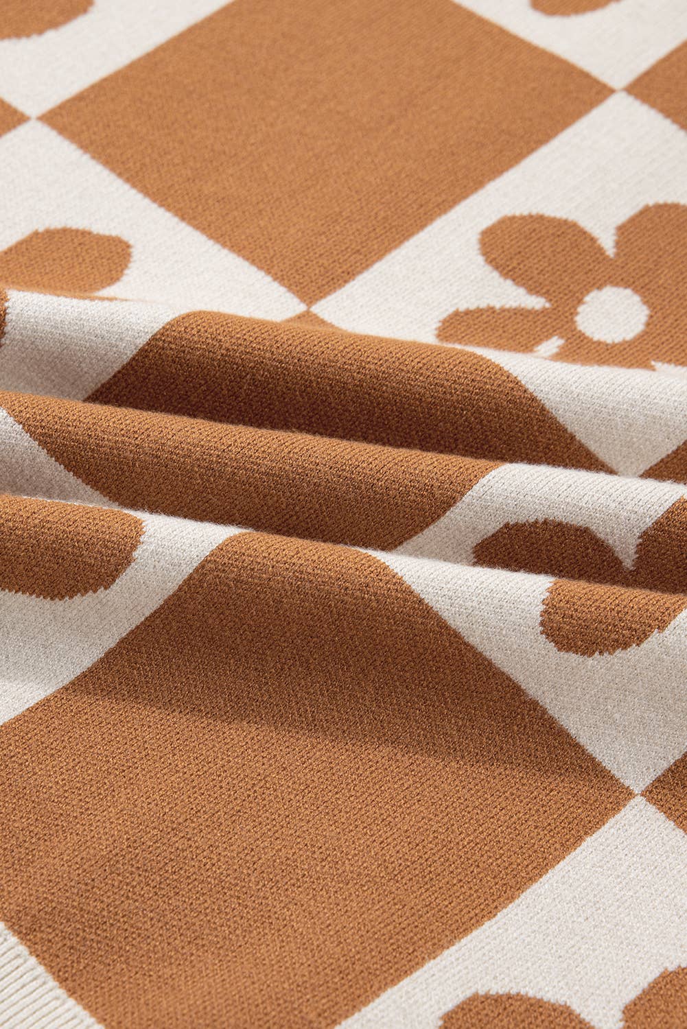 PartyEight - Wholesale Knit Sweater - Women's - Flower Plaid Henley Baggy Sweater7