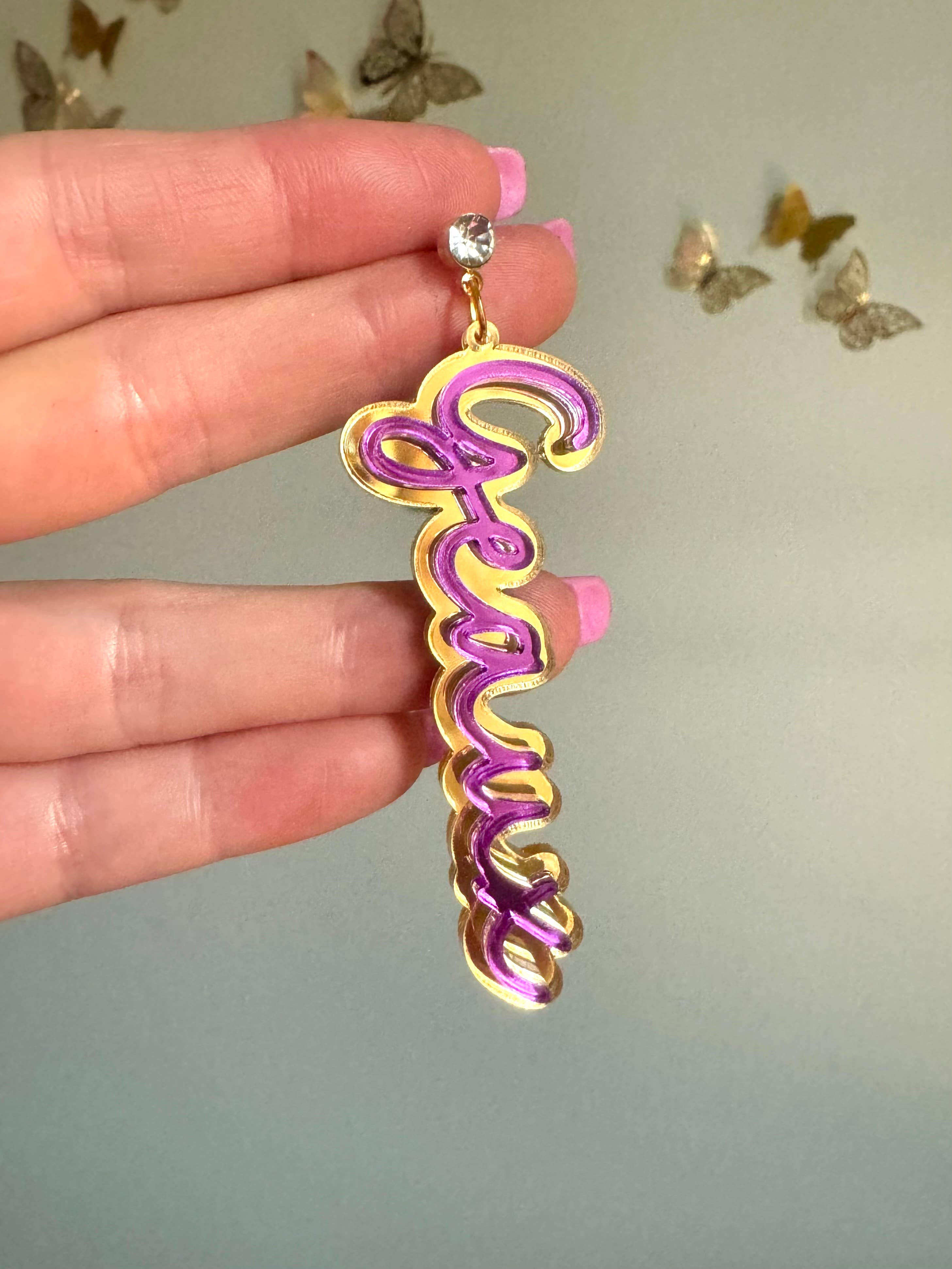 Louie Love - Wholesale Dangle Earrings - Gold Acrylic Geaux Louisiana State LSU Tigers Earrings5