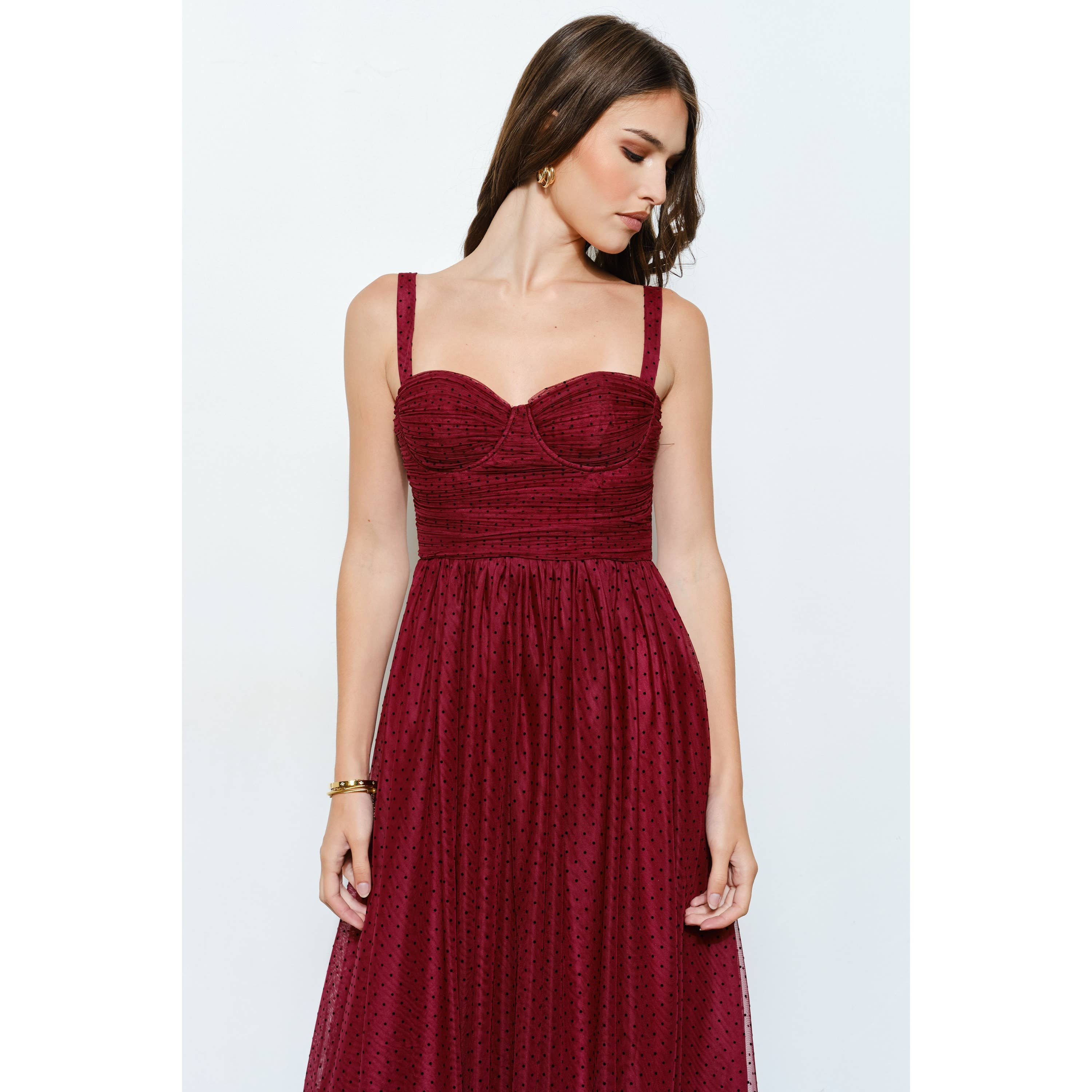 INA - Wholesale Dress - Women's - Polka Dot Tulle Bustier Midi Dress14