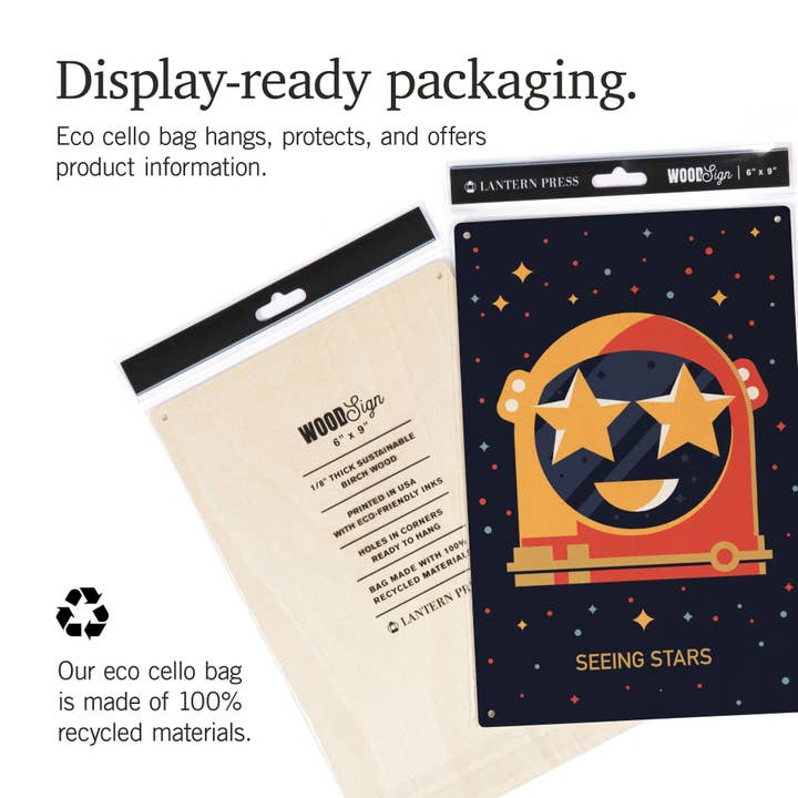 Lantern Press - Wholesale Wood Wall Art - WOOD SIGN ART Astronaut Helmet, Seeing Stars7