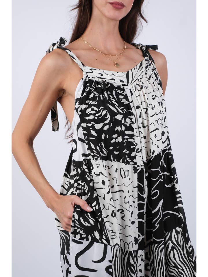 Sacred Threads - Wholesale Romper - Women's - Black & White Aura Patchwork Romper3