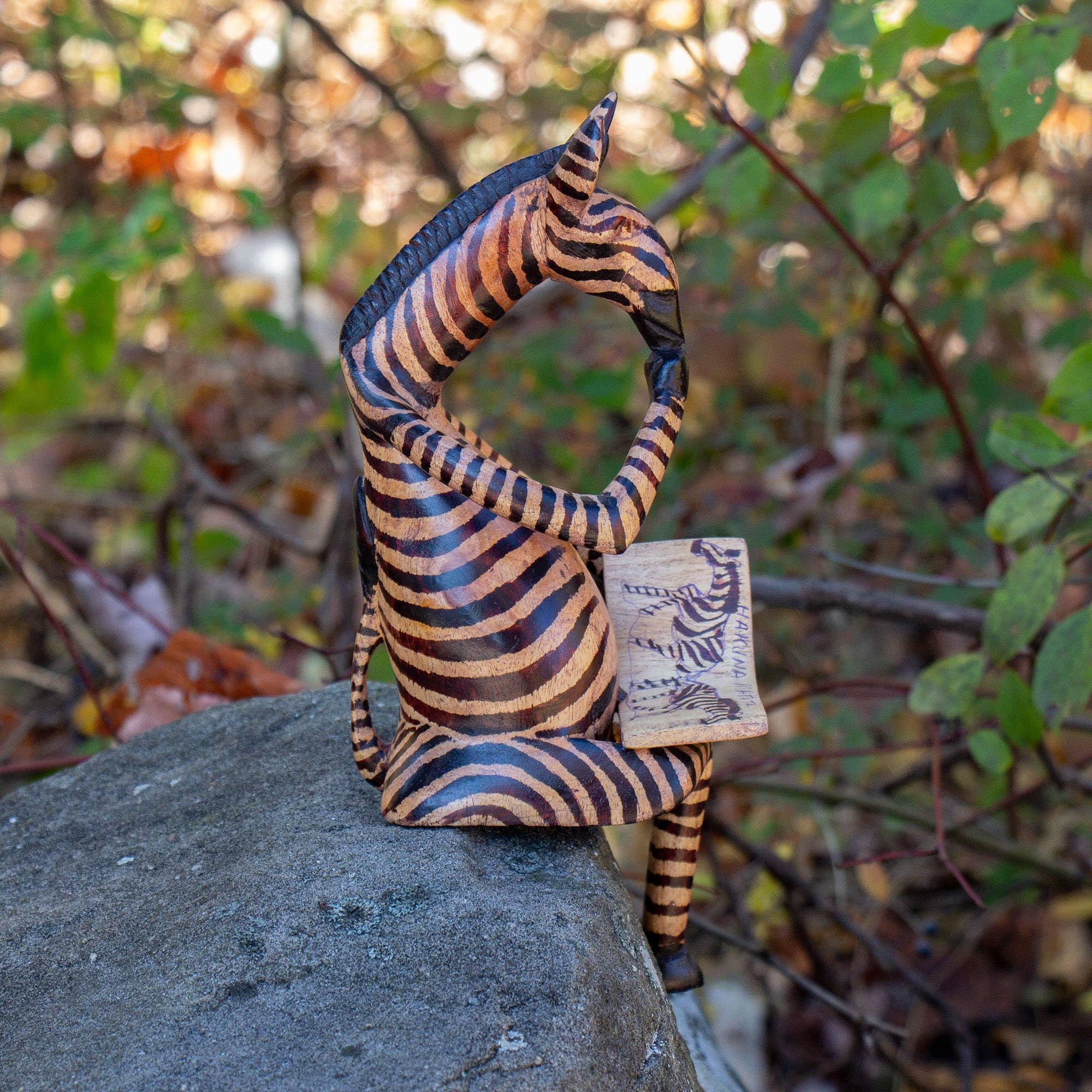Global Crafts - Wholesale Sculpture - Thinking Zebra Carved Wood Sculpture Shelf Decor6