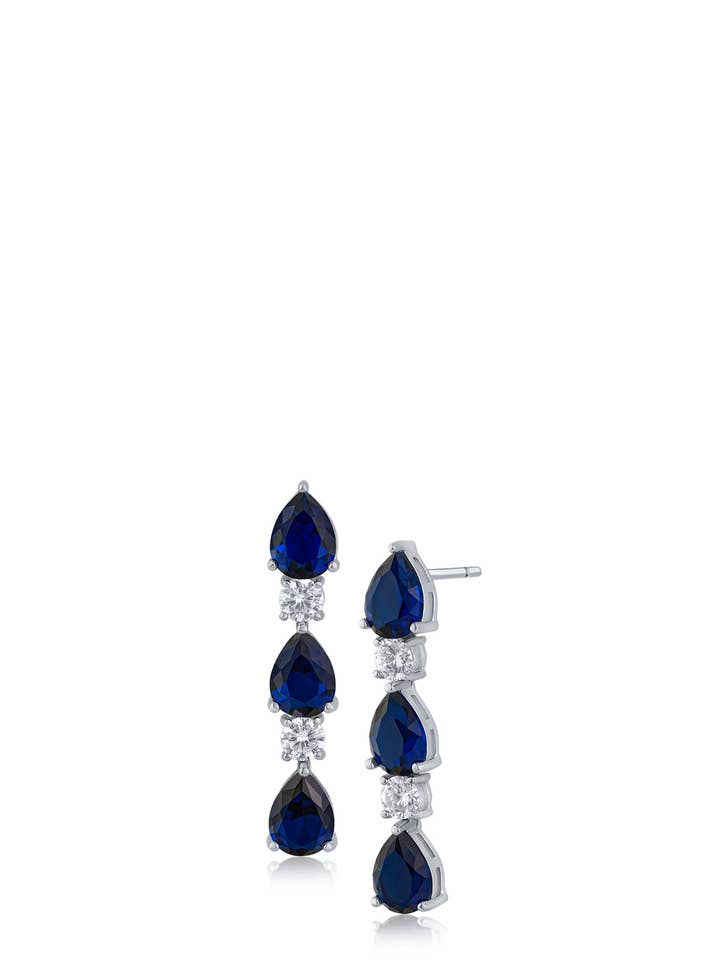 Blue Sapphire CZ Alternating Drop Earrings for wholesale by CZ by Kenneth Jay Lane