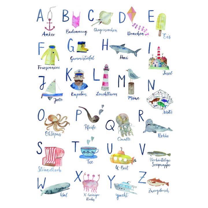 Hannahs Firlefanz - Wholesale Poster - ABC poster sea, alphabet poster, A3 poster sea, letters1