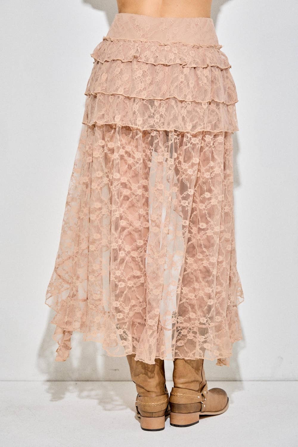 Baevely by Wellmade USA – wholesale Skirt – Women’s – Lace Ruffle Tiered High-Low Maxi Skirt3