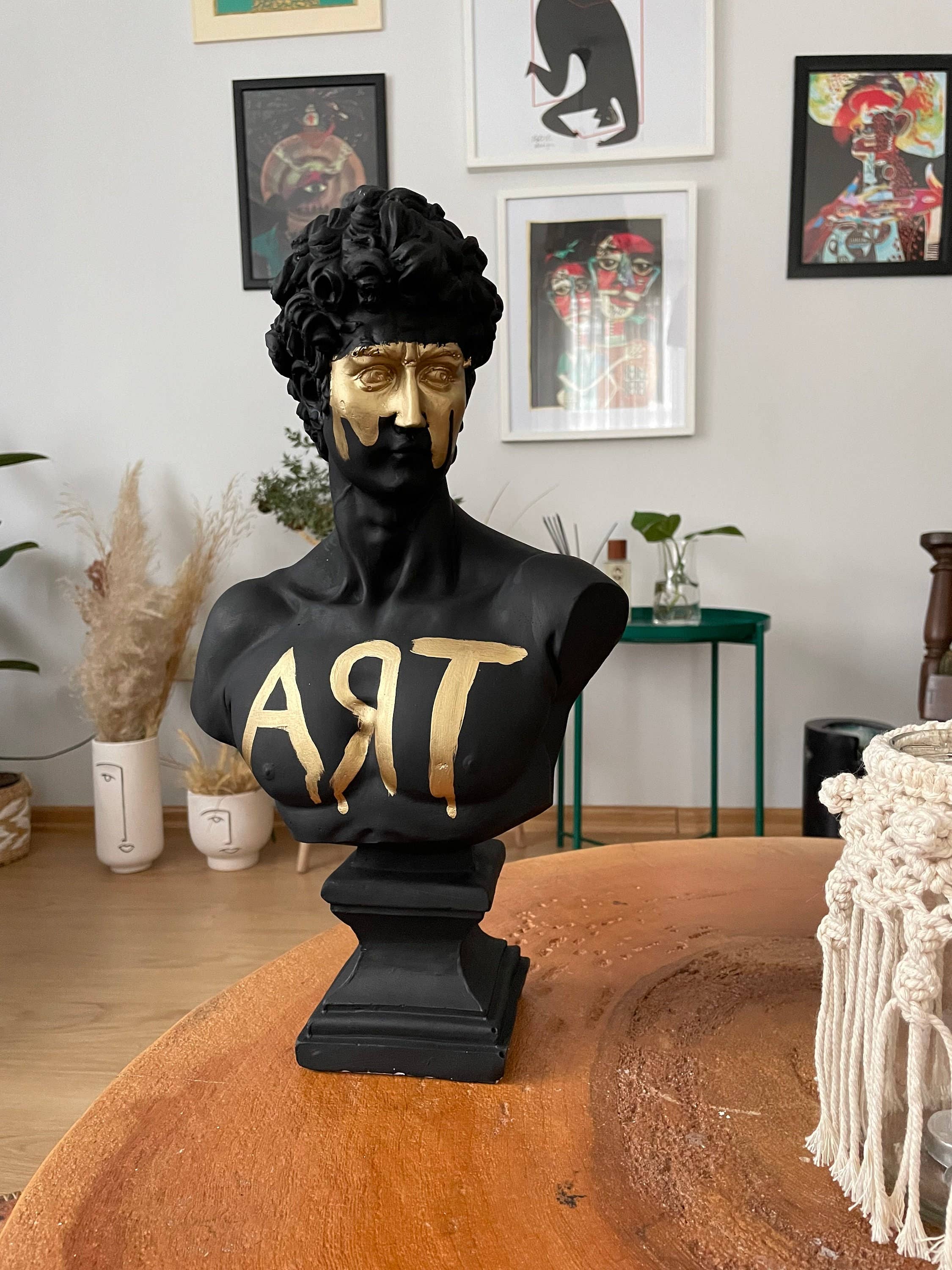 RomaArtSculptures - Vendita all'ingrosso Scultura - Grande scultura statua di busto di David con dettagli dorati3