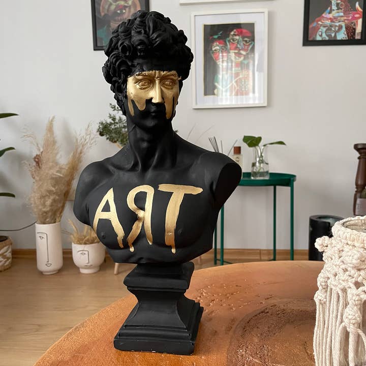 RomaArtSculptures - Vendita all'ingrosso Scultura - Grande scultura statua di busto di David con dettagli dorati3