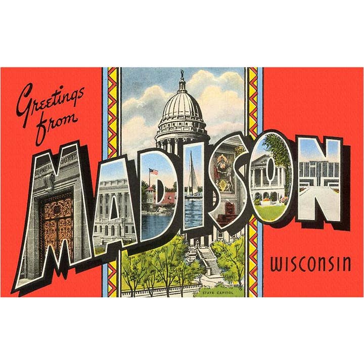 Art Print WI-200 Greetings from Madison, Wisconsin for wholesale by Found Image Press