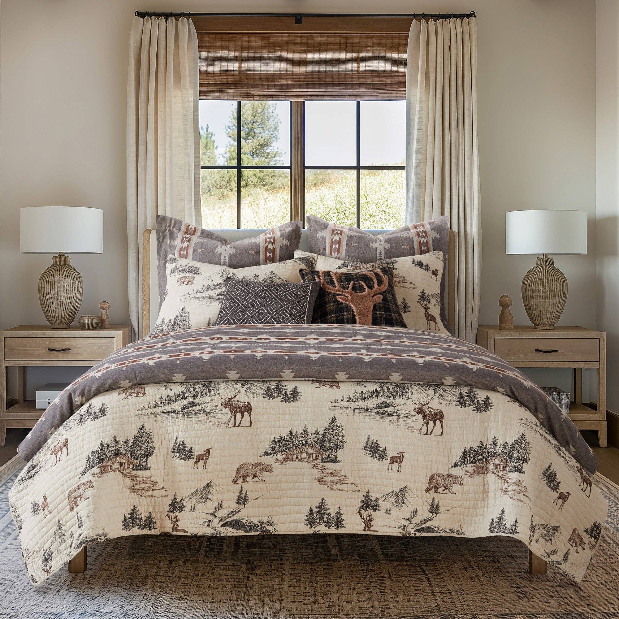 Tan Lodge Toile Quilt Set for wholesale on Faire3