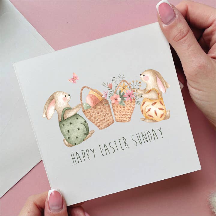Two Bunnies Happy Easter Sunday Card for wholesale by Alphabet Studios