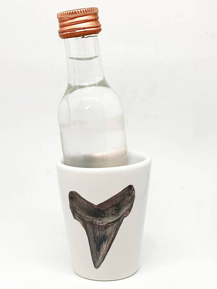 Coastal Shot Glass with Painted Shark Tooth for wholesale by Mona H Paintings