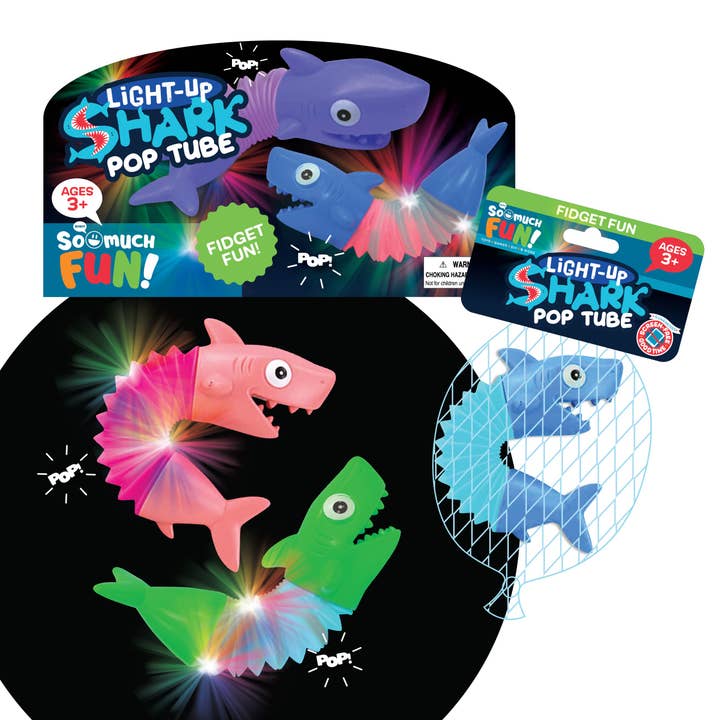 Novelty Closeout - Wholesale Light-Up Toy - Kids & Baby - Light Up Bendy Tube Shark Fidget Toy Assortment- 12/Pack