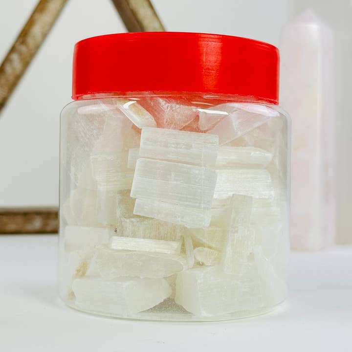 Selenite Crystals Bulk Wholesale 1.5 pound Jar for wholesale by Rock Paradise
