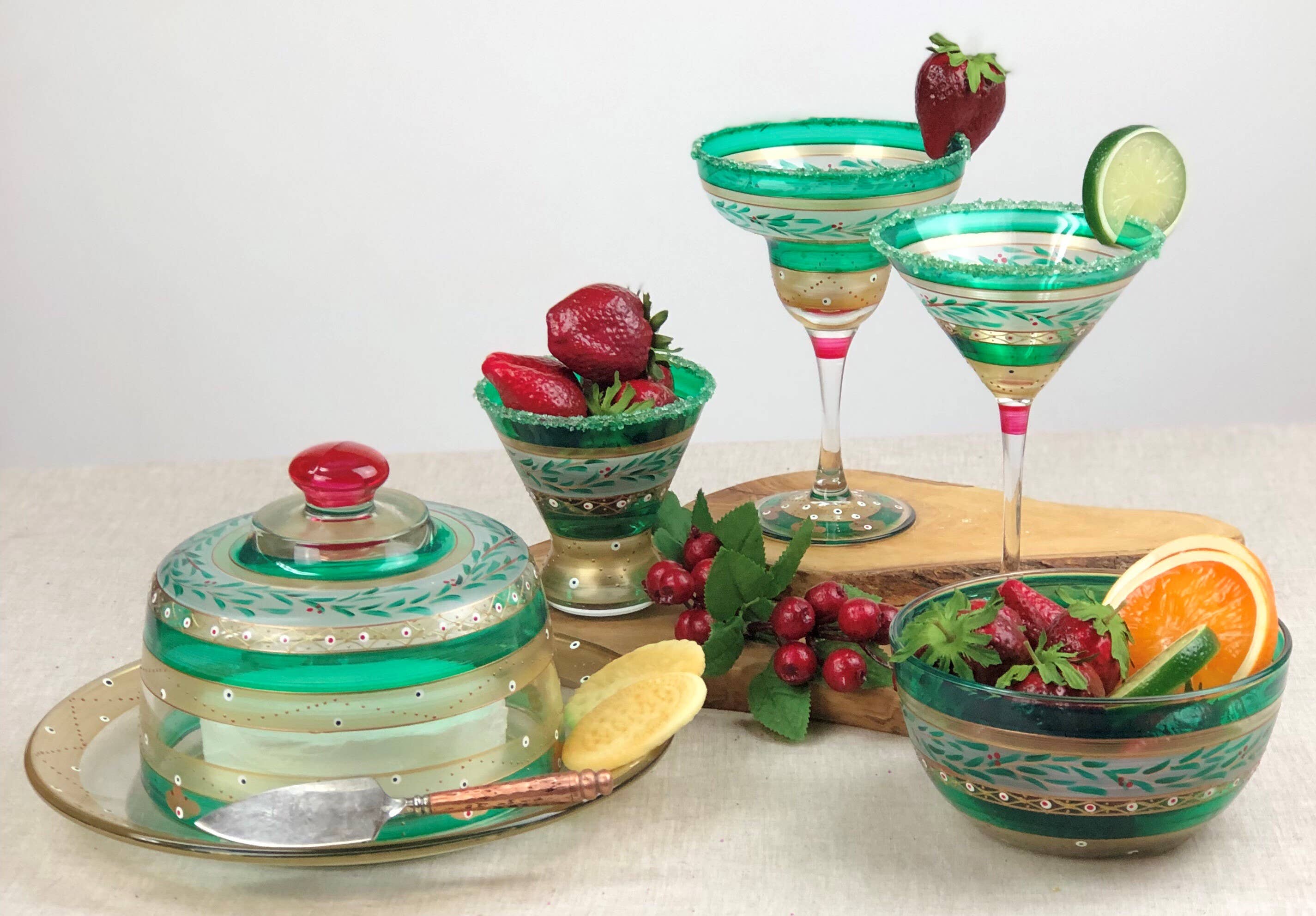 Golden Hill Studio – wholesale Cocktail/liquor glass – Moroccan Mosaic Garland Christmas Margarita Glasses1