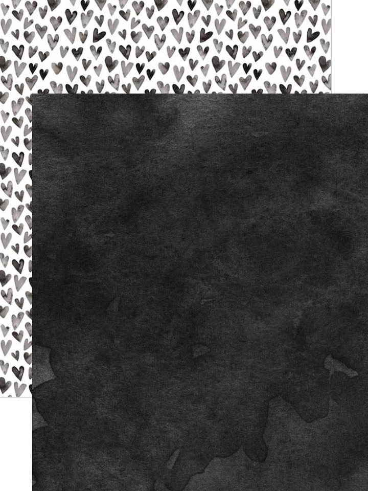 Black Watercolor Hearts 12 x 12 Scrapbook Paper for wholesale by Paper House Productions