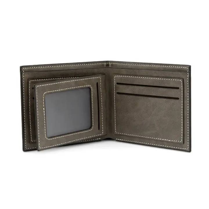 Weddingstar Inc. - Wholesale Wallet - Men's - Men's Gray Faux Leather Wallet - Modern Serif Monogram1