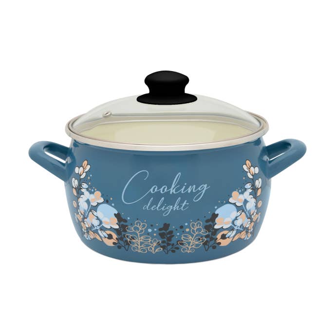 Metalac Enamelware - Wholesale Cooking Pot - Enameled pot 9.4 in 254 oz, with glass lid, blue0