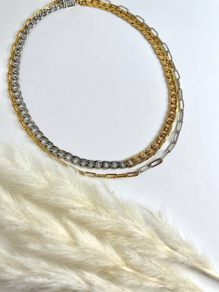 Colar de corrente grossa em dois tons, de metal misto por atacado de Lovely Sunday Jewelry