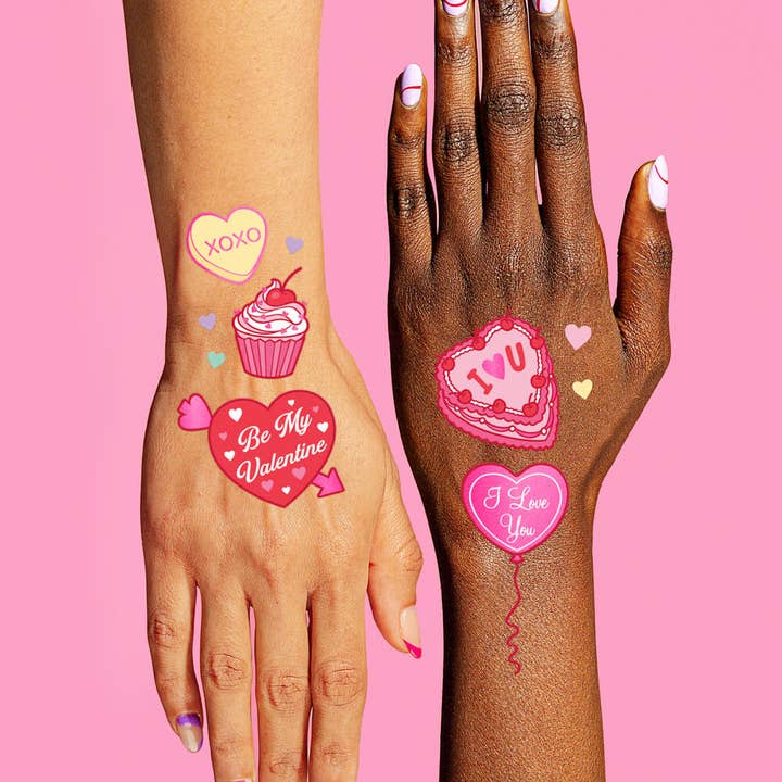 xo, Fetti - Wholesale Temporary Tattoo - Valentines Day Temporary Tattoos, Galentines Heart Favors