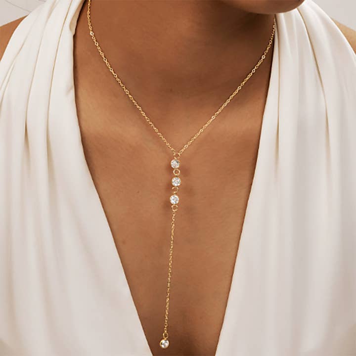 18K GOLD DIPPED CZ Y NECKLACE for wholesale by Girly