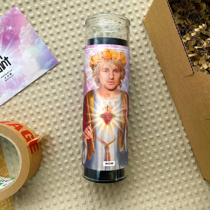 Ain't Saint – wholesale Votive candle – Saint Owen Wilson WOW Prayer Candle1