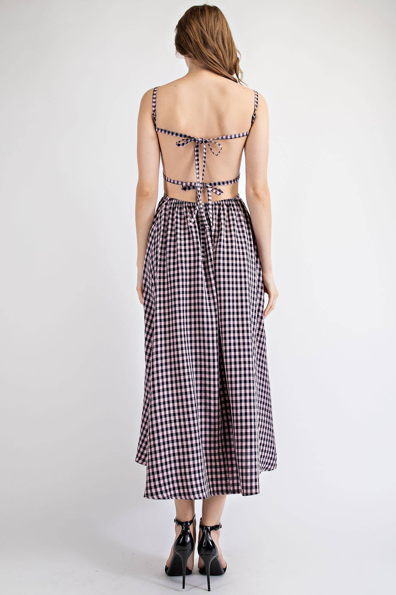 Edit by Nine – wholesale Dress – Women's – Td1787 Gingham Midi Dress With Open Back Strap3