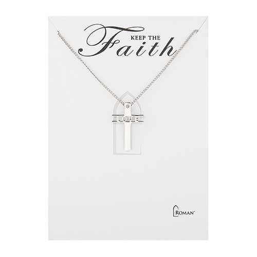Love Cross Necklace with 2" Extender; Carded for wholesale by Roman