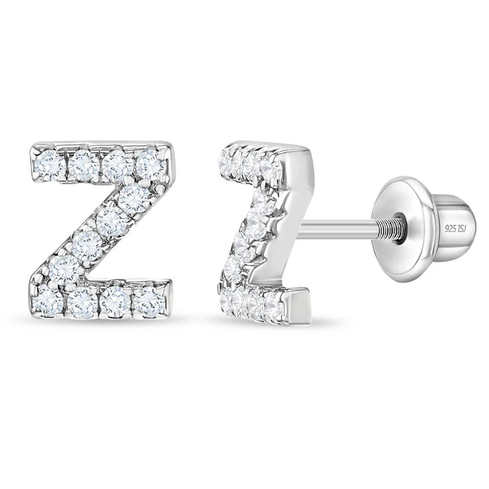 In Season Jewelry - Wholesale Earrings - Kids - CZ Letter Initial Girls / Kids Earrings - Sterling Silver5