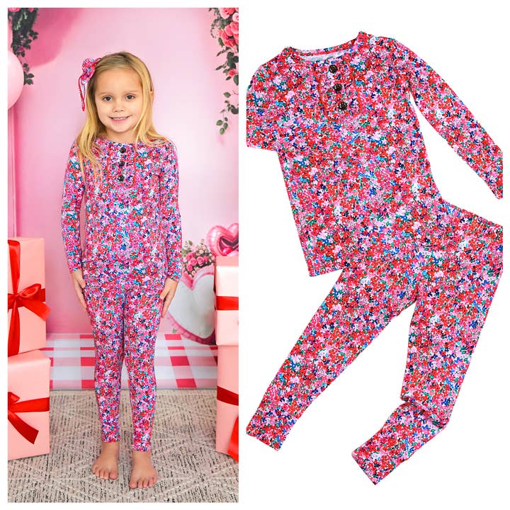 Conjunto de salón de bambú de San Valentín de dos piezas con volantes Juliette para venta al por mayor de Gigi and Max